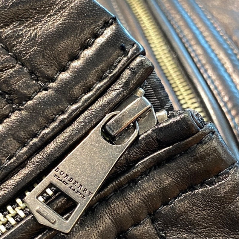 【BURBERRY BLACK LABEL】バーバリーブラックレーベル シングル ライダースジャケット 羊革 メンズ 黒 ブラック