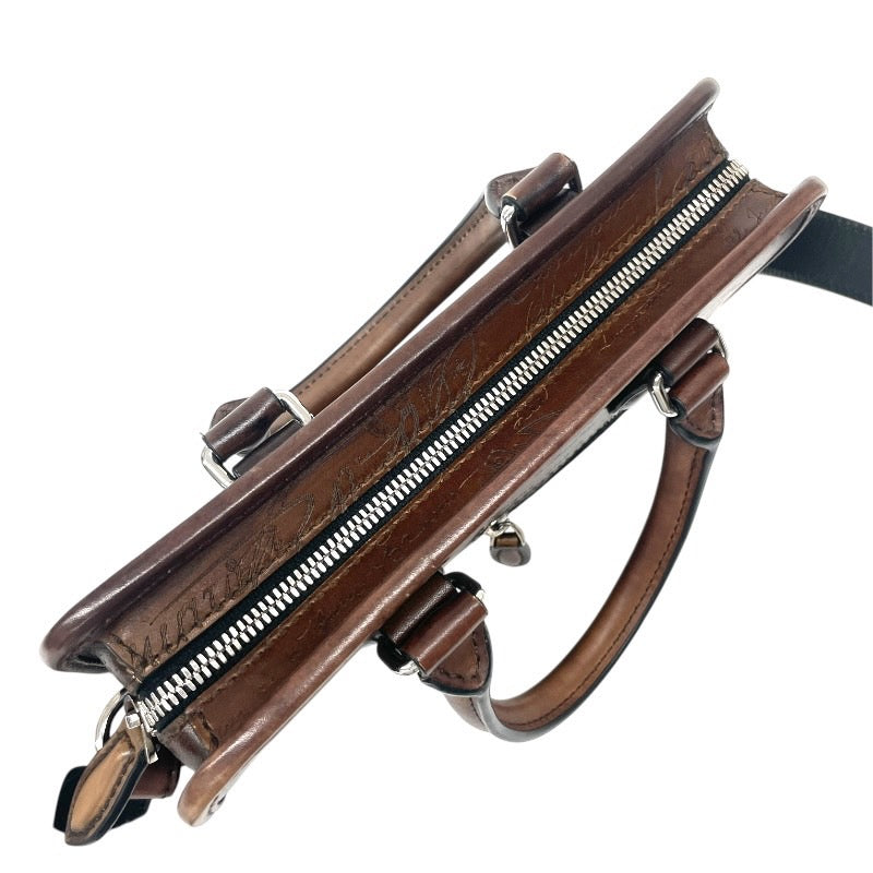 【Berluti】ベルルッティ アンジュール ガリバー ハンドバッグ レザー メンズ 2WAY カリグラフィ ショルダー ブラウン