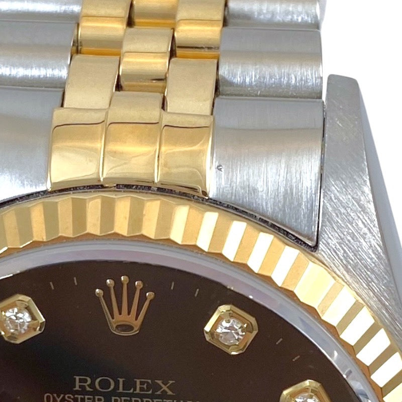 【ROLEX】ロレックス デイトジャスト36 16233G 腕時計 SS/YG メンズ T番 黒文字盤 10P ダイヤモンド