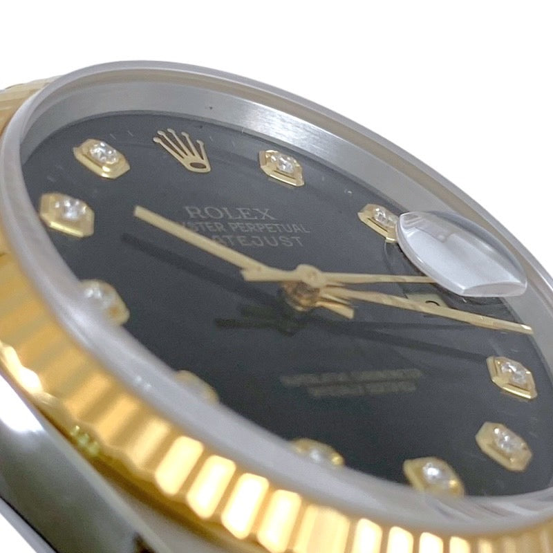 【ROLEX】ロレックス デイトジャスト36 16233G 腕時計 SS/YG メンズ T番 黒文字盤 10P ダイヤモンド