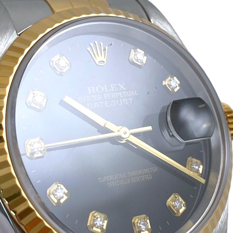 【ROLEX】ロレックス デイトジャスト36 16233G 腕時計 SS/YG メンズ T番 黒文字盤 10P ダイヤモンド
