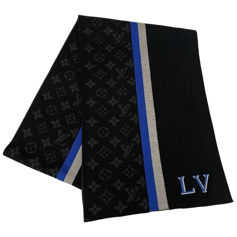 田冰冰 LOUIS VUITTON】ルイ・ヴィトン エシャルプLVバーシティ M77935 マフラー ウール メンズ モノグラム ブラック 黒