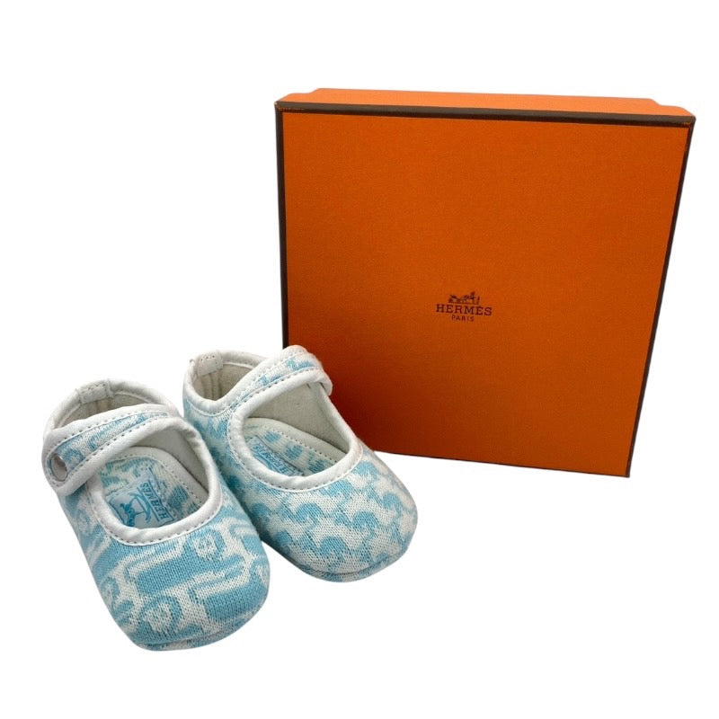 【HERMES】エルメス ベビーシューズ その他靴 キッズ 青 白 ライオン カンガルー