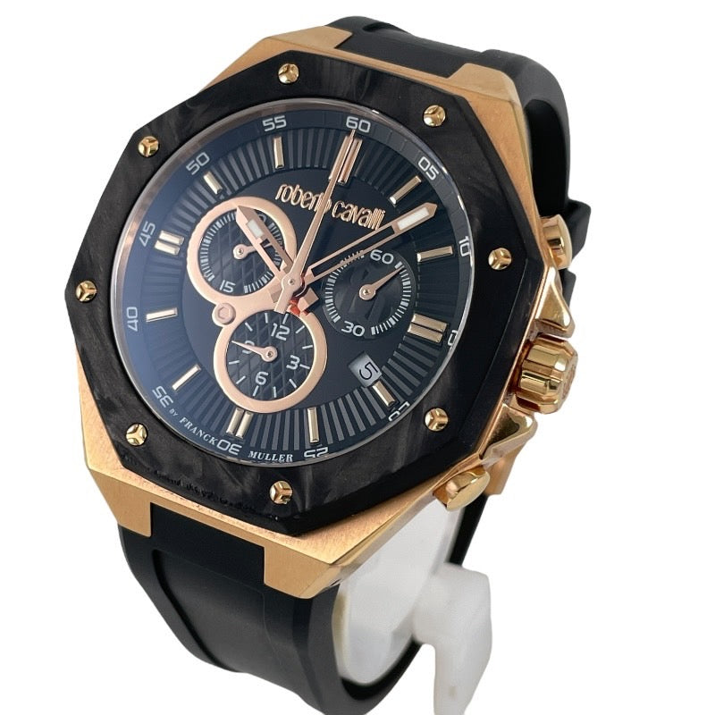【roberto cavalli】ロベルトカヴァリ 1G123 腕時計 SS/ラバー メンズ by FRANCK MULLER クロノグラフ カーボンベゼル