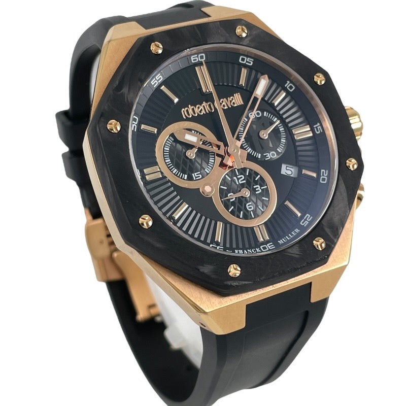 【roberto cavalli】ロベルトカヴァリ 1G123 腕時計 SS/ラバー メンズ by FRANCK MULLER クロノグラフ カーボンベゼル
