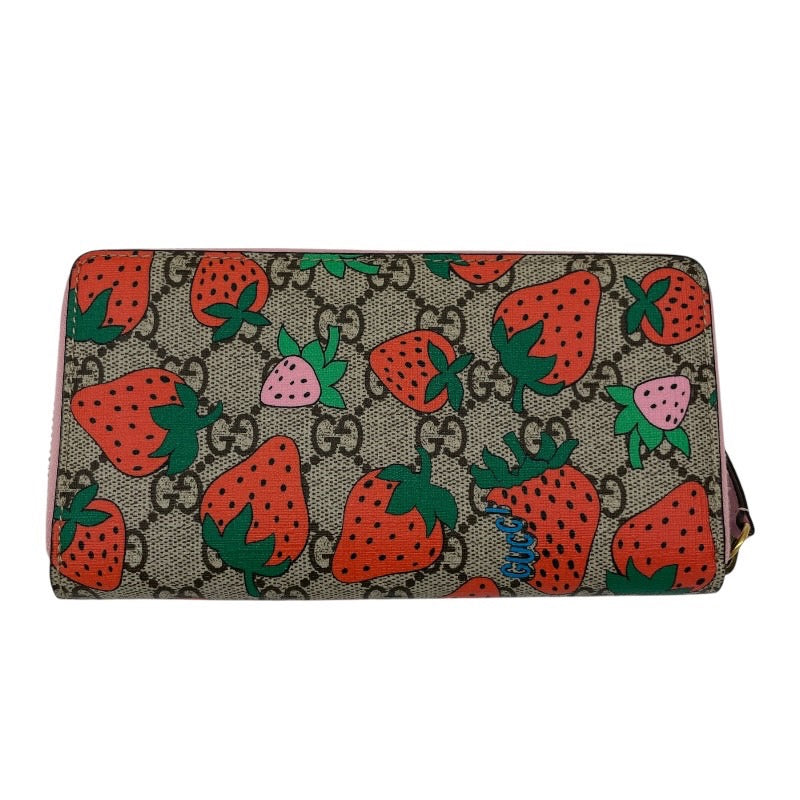 【GUCCI】グッチ GGスプリーム ストロベリー イチゴ 573865 長財布 レディース 苺 ラウンドファスナー