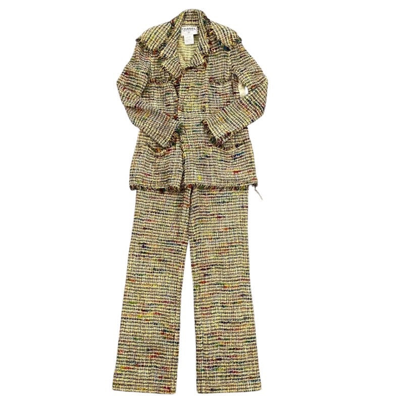 【CHANEL】シャネル ヴィンテージ 上下 セットアップ レディース マルチカラー ミックスツイードジャケット ココボタン パンツ