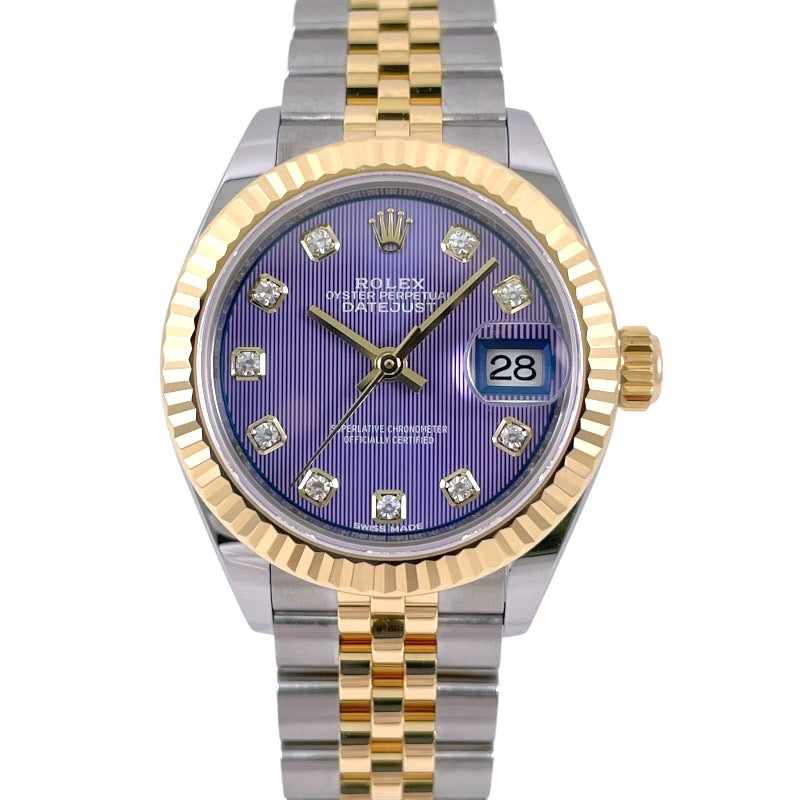 【ROLEX】ロレックス デイトジャスト28 279173G 腕時計 SS/YG レディース ランダム番 2019年ギャラ ラベンダータペストリー 10Pダイヤモンド
