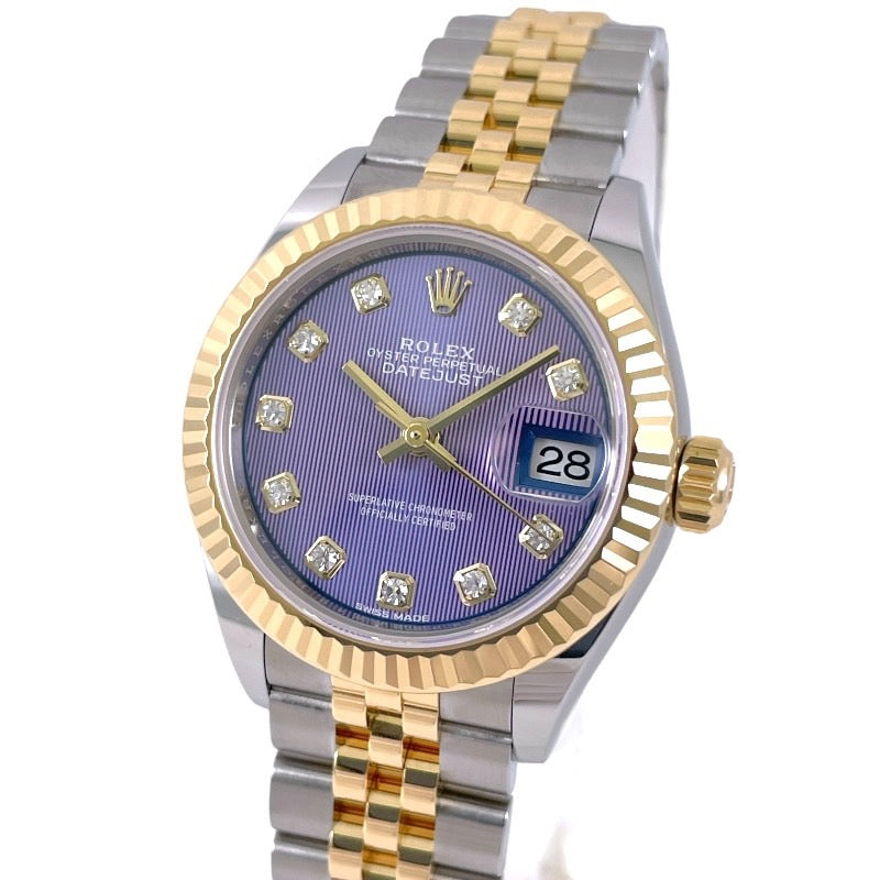 【ROLEX】ロレックス デイトジャスト28 279173G 腕時計 SS/YG レディース ランダム番 2019年ギャラ ラベンダータペストリー 10Pダイヤモンド