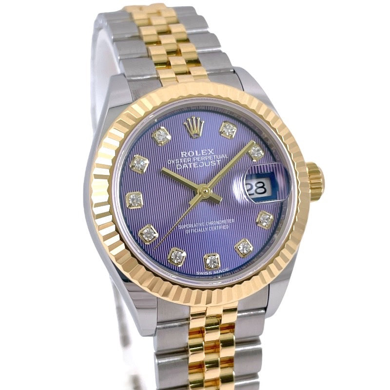 【ROLEX】ロレックス デイトジャスト28 279173G 腕時計 SS/YG レディース ランダム番 2019年ギャラ ラベンダータペストリー 10Pダイヤモンド