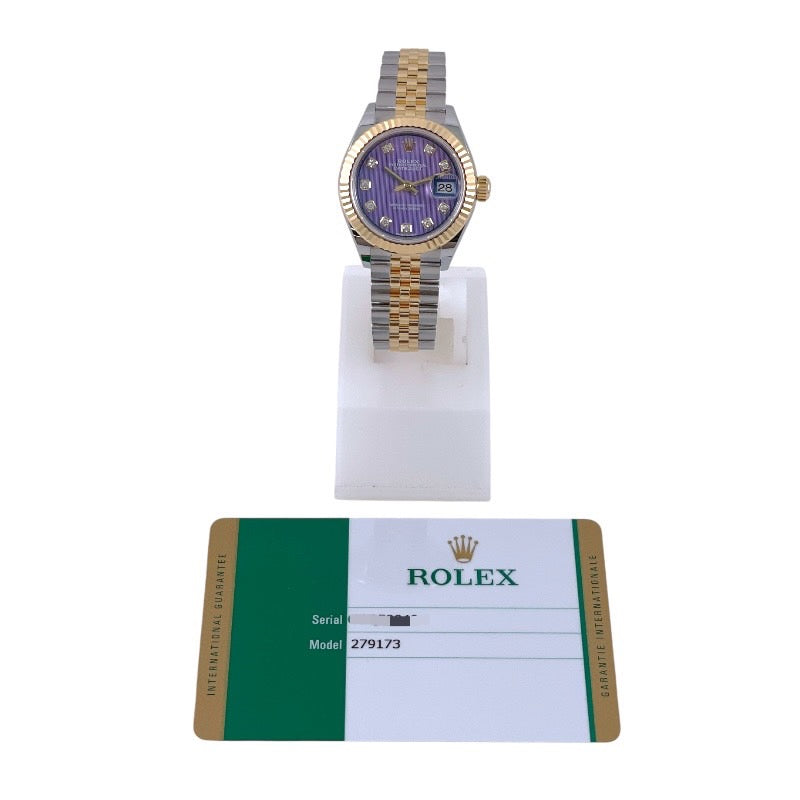 【ROLEX】ロレックス デイトジャスト28 279173G 腕時計 SS/YG レディース ランダム番 2019年ギャラ ラベンダータペストリー 10Pダイヤモンド