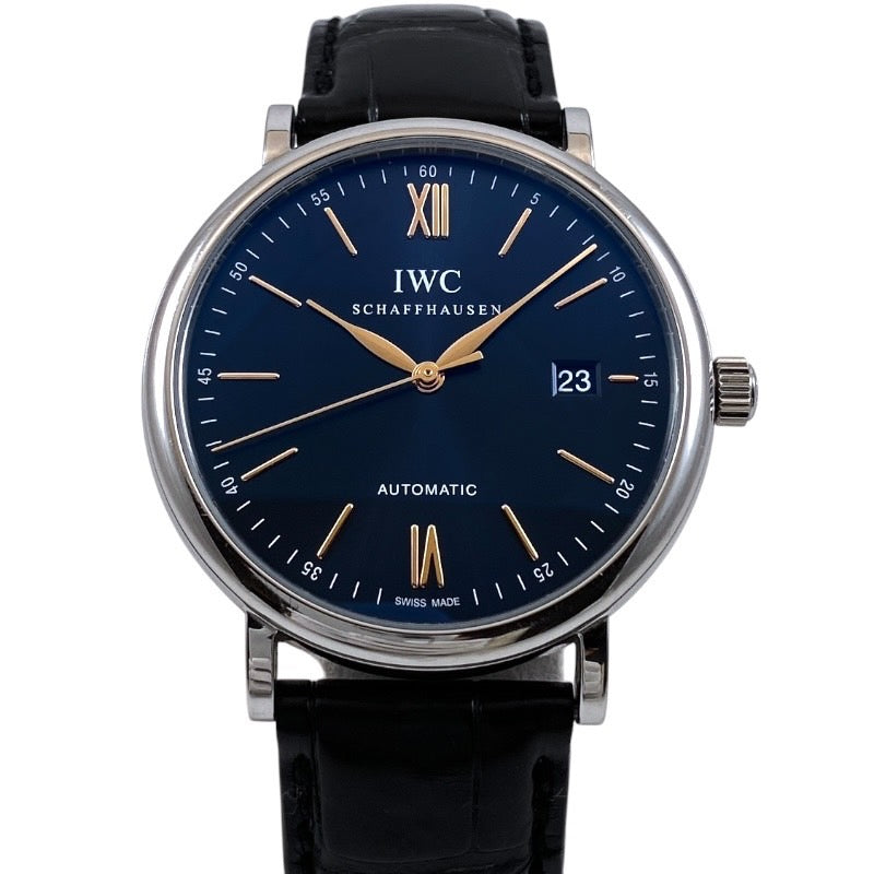 【IWC】インターナショナルウォッチカンパニー ポートフィノ オートマティック IW356523 腕時計 ステンレススチール メンズ レザー 青文字盤 ブルー