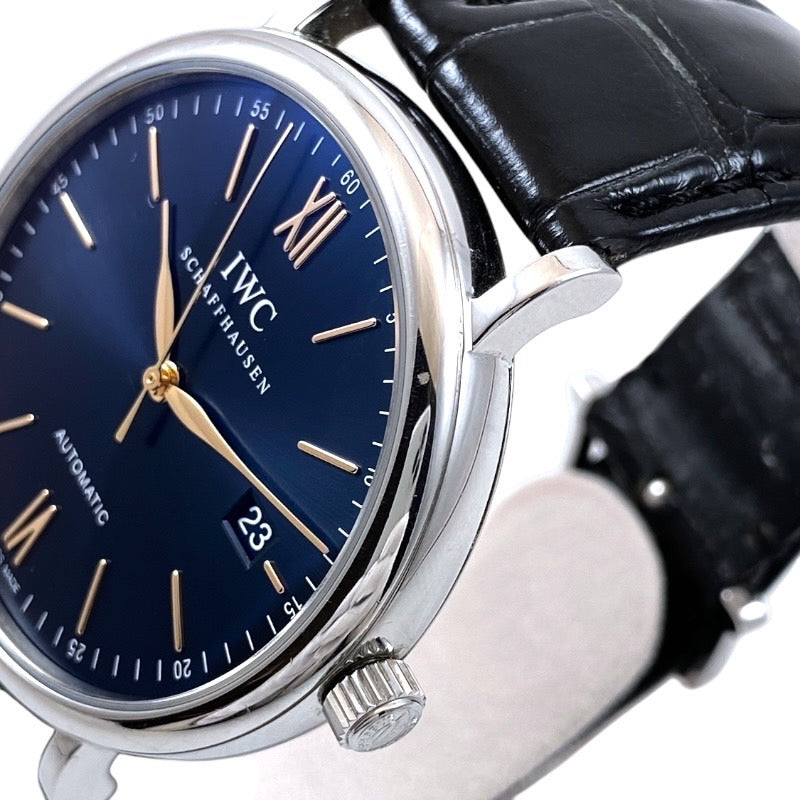 【IWC】インターナショナルウォッチカンパニー ポートフィノ オートマティック IW356523 腕時計 ステンレススチール メンズ レザー 青文字盤 ブルー