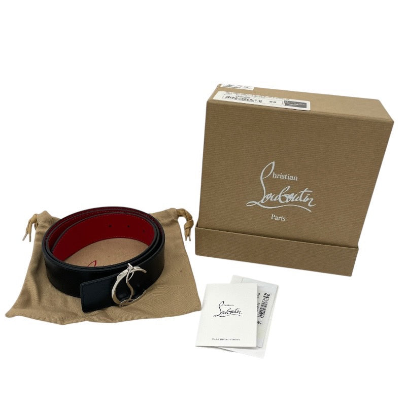 【Christian Louboutin】クリスチャンルブタン CL LOGO BELT 1205020 ベルト レザー メンズ ロゴ サイズ95 ブラック レッド