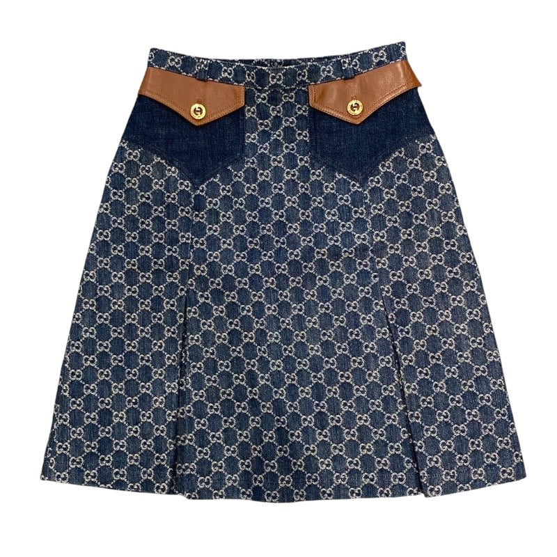 【GUCCI】グッチ ウォッシュド 651415 スカート コットン レディース GGデニム オーガニック インディゴブルー