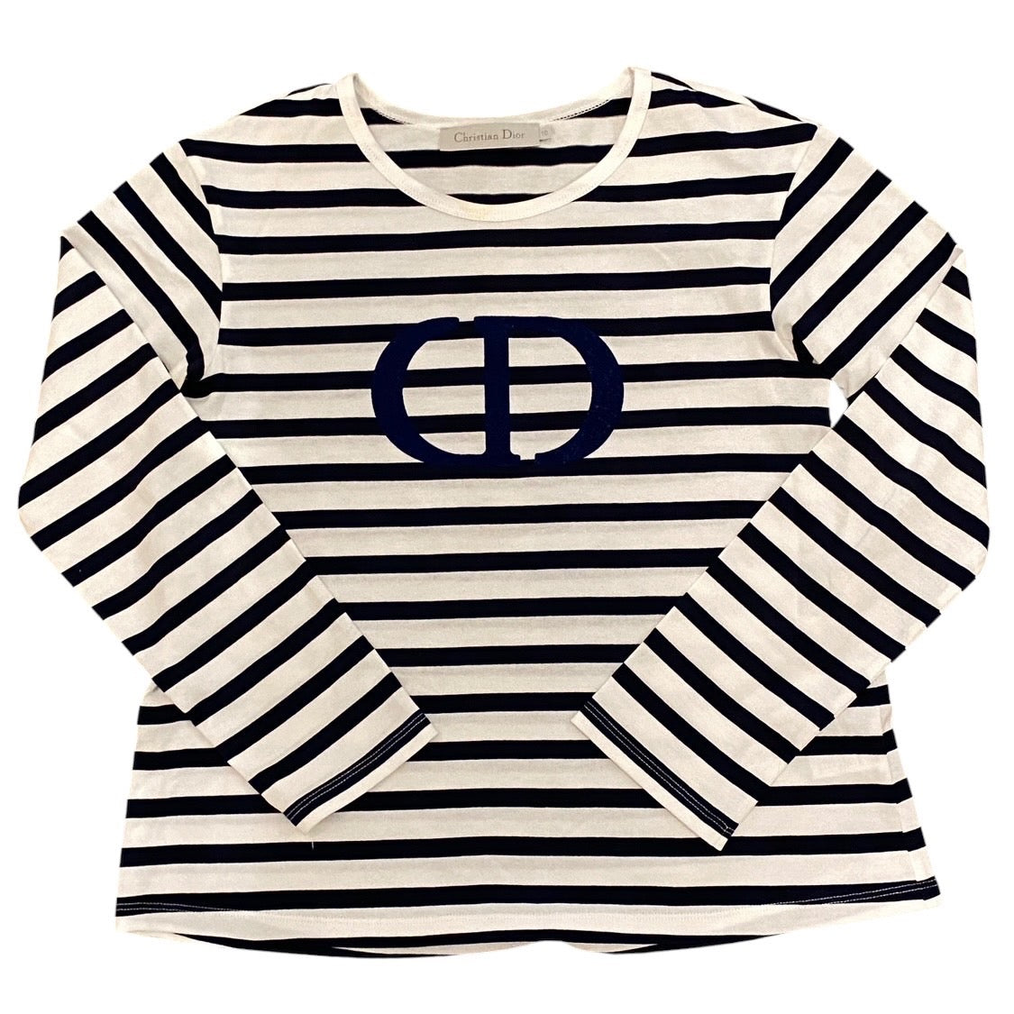【Christian Dior】クリスチャンディオール ボーダーTシャツ 0WBM13TEEA 長袖Tシャツ コットン キッズ サイズ10 白 黒 ネイビー キッズ 子供