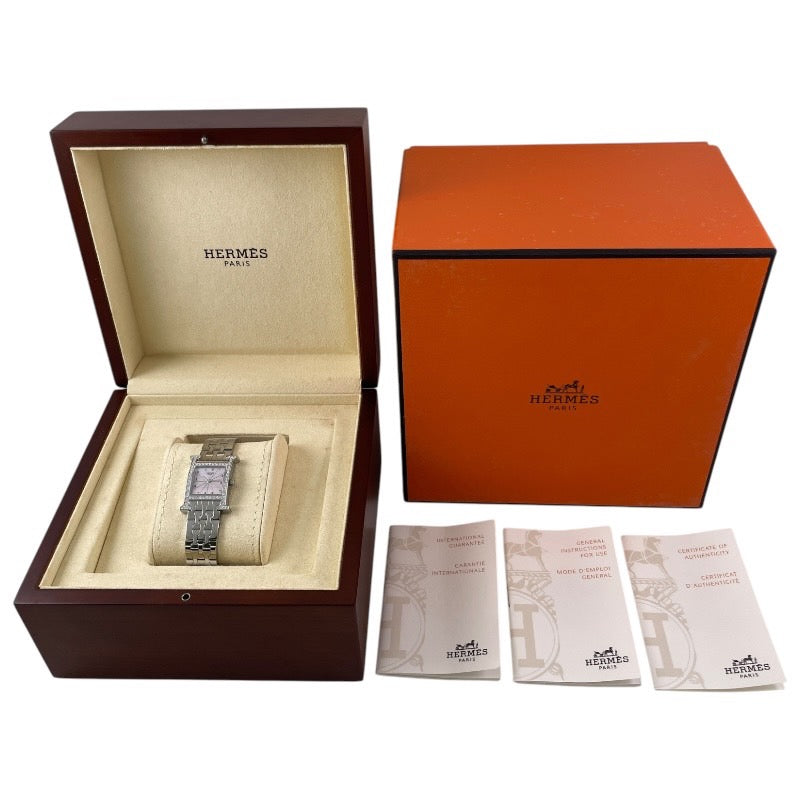 【HERMES】エルメス Hウォッチ HH1.230.214/4804 腕時計 ステンレススチール レディース ベゼルダイヤモンド ピンクシェル文字盤