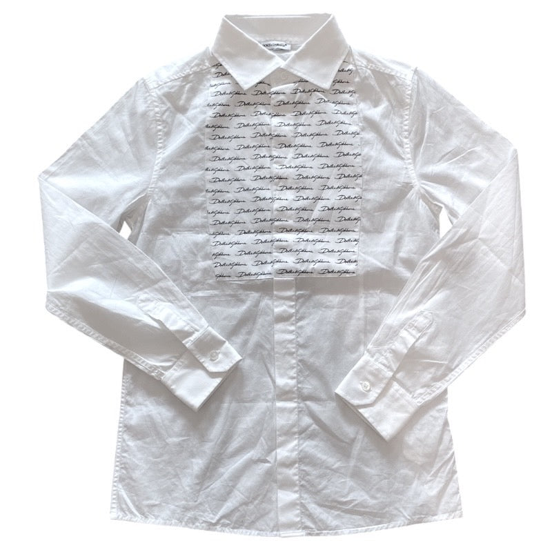 【DOLCE&GABBANA】ドルチェアンドガッバーナ ボタンシャツ L42S97/FU5K9 長袖シャツ キッズ 白 ロゴ柄 サイズ9/10 ホワイト