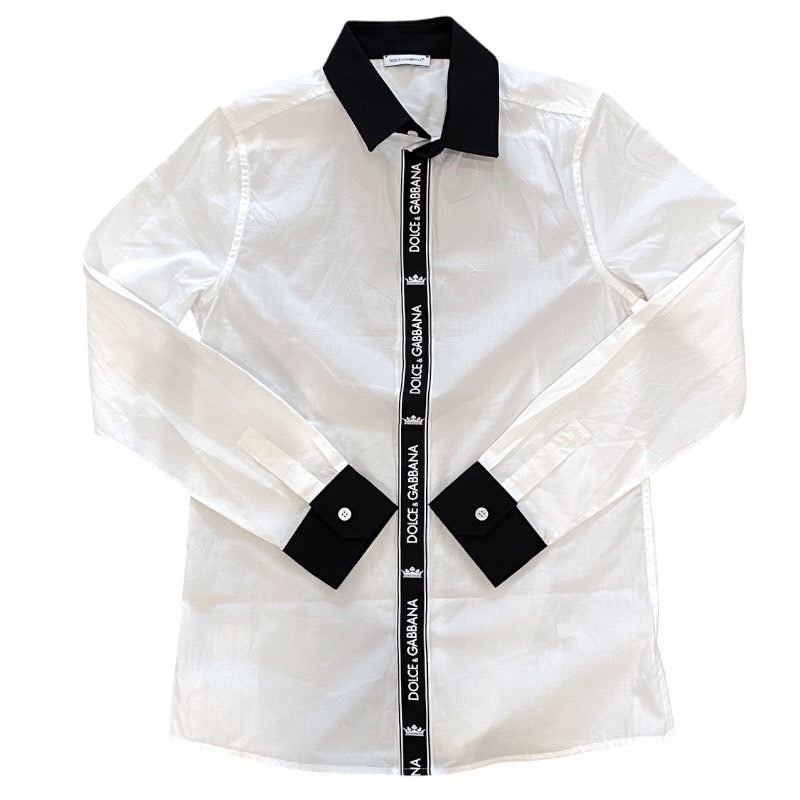 【DOLCE&GABBANA】ドルチェアンドガッバーナ L42S98/G7SVC 長袖シャツ コットン キッズ ボタンシャツ 白 黒 サイズ9/10 キッズ 子供