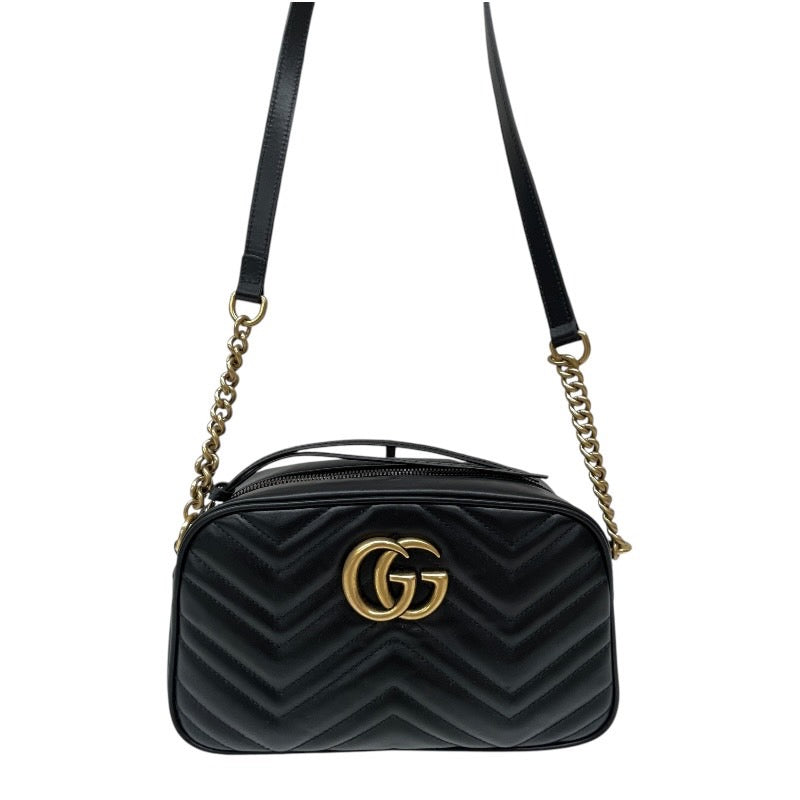 【GUCCI】グッチ GGマーモント スモール 447632 ショルダーバッグ レザー レディース チェーン 黒 ブラック