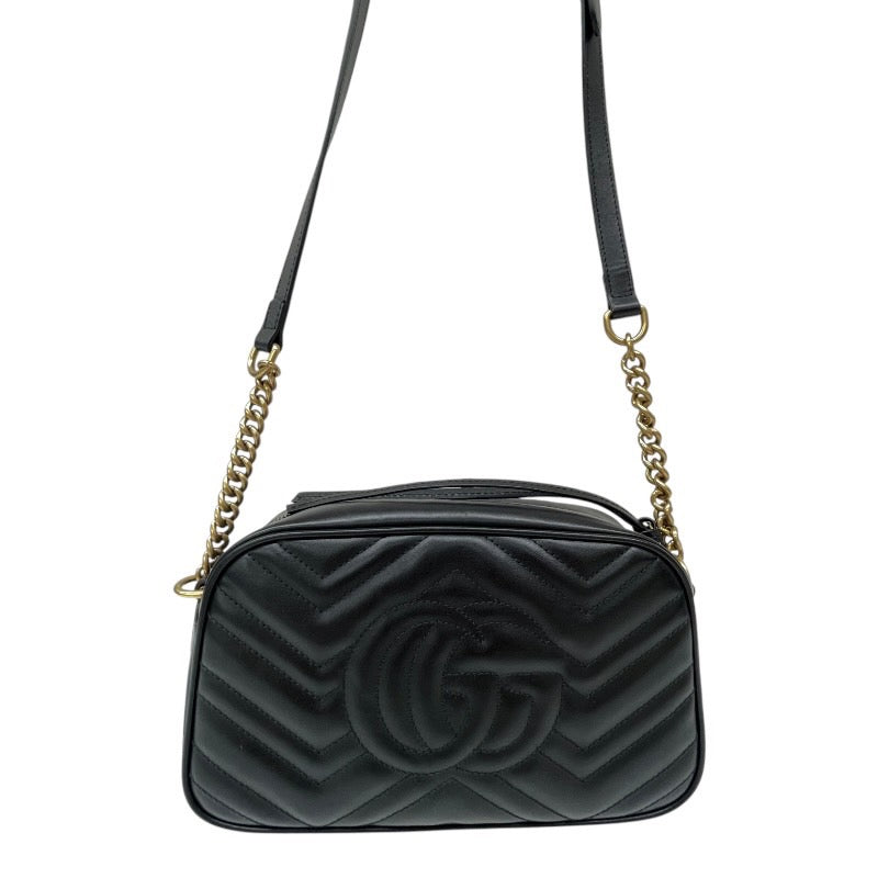 【GUCCI】グッチ GGマーモント スモール 447632 ショルダーバッグ レザー レディース チェーン 黒 ブラック