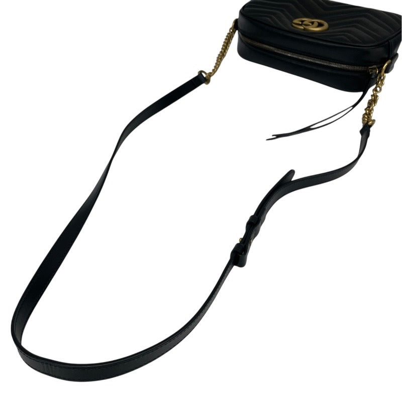 【GUCCI】グッチ GGマーモント スモール 447632 ショルダーバッグ レザー レディース チェーン 黒 ブラック