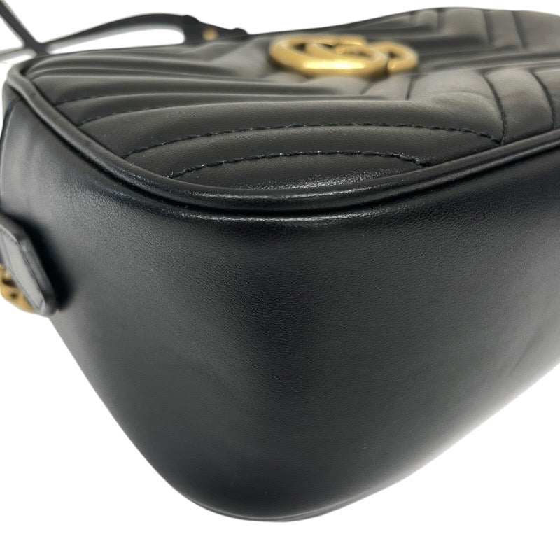 【GUCCI】グッチ GGマーモント スモール 447632 ショルダーバッグ レザー レディース チェーン 黒 ブラック