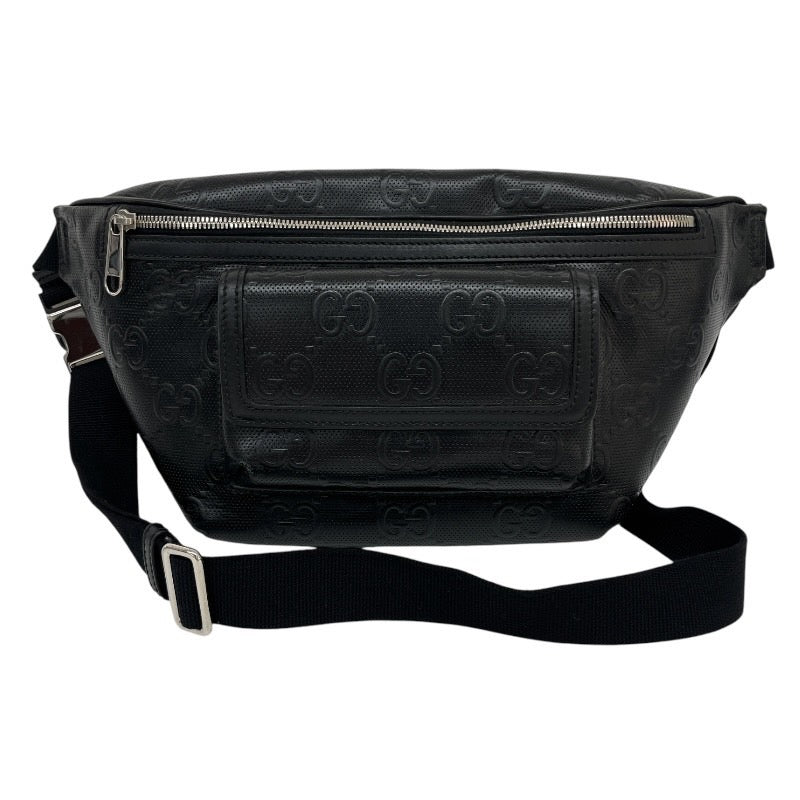 【GUCCI】グッチ GGエンボス ベルトバッグ 645093 ウエストバッグ レザー メンズ 黒 ブラック GG柄 ボディバッグ ショルダー