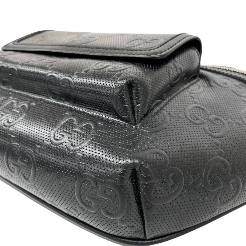 【GUCCI】グッチ GGエンボス ベルトバッグ 645093 ウエストバッグ レザー メンズ 黒 ブラック GG柄 ボディバッグ ショルダー