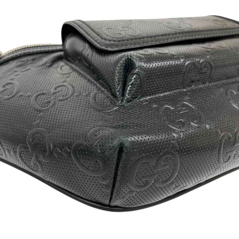 【GUCCI】グッチ GGエンボス ベルトバッグ 645093 ウエストバッグ レザー メンズ 黒 ブラック GG柄 ボディバッグ ショルダー