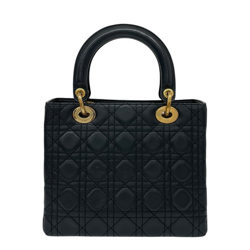 【Christian Dior】クリスチャンディオール レディディオール カナージュ ハンドバッグ レザー レディース 黒 ブラック ゴールド金具