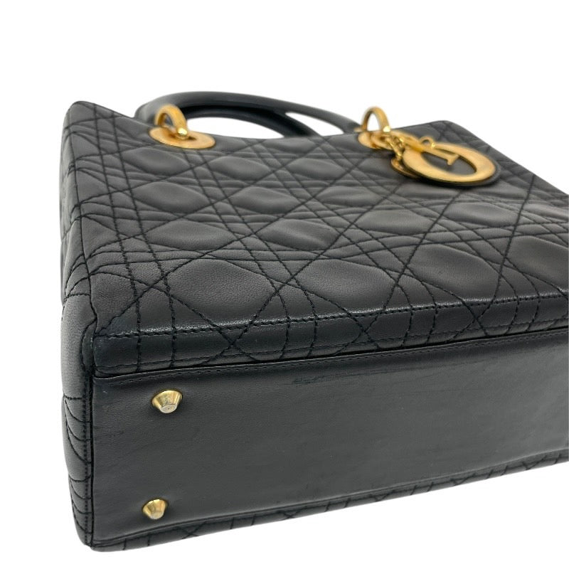 【Christian Dior】クリスチャンディオール レディディオール カナージュ ハンドバッグ レザー レディース 黒 ブラック ゴールド金具