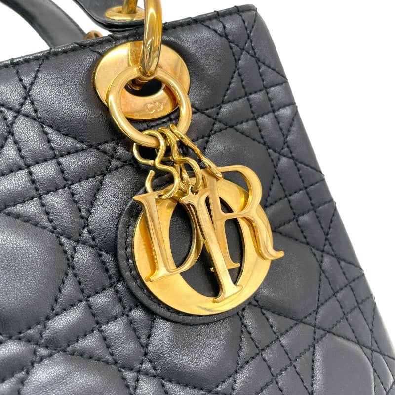 【Christian Dior】クリスチャンディオール レディディオール カナージュ ハンドバッグ レザー レディース 黒 ブラック ゴールド金具