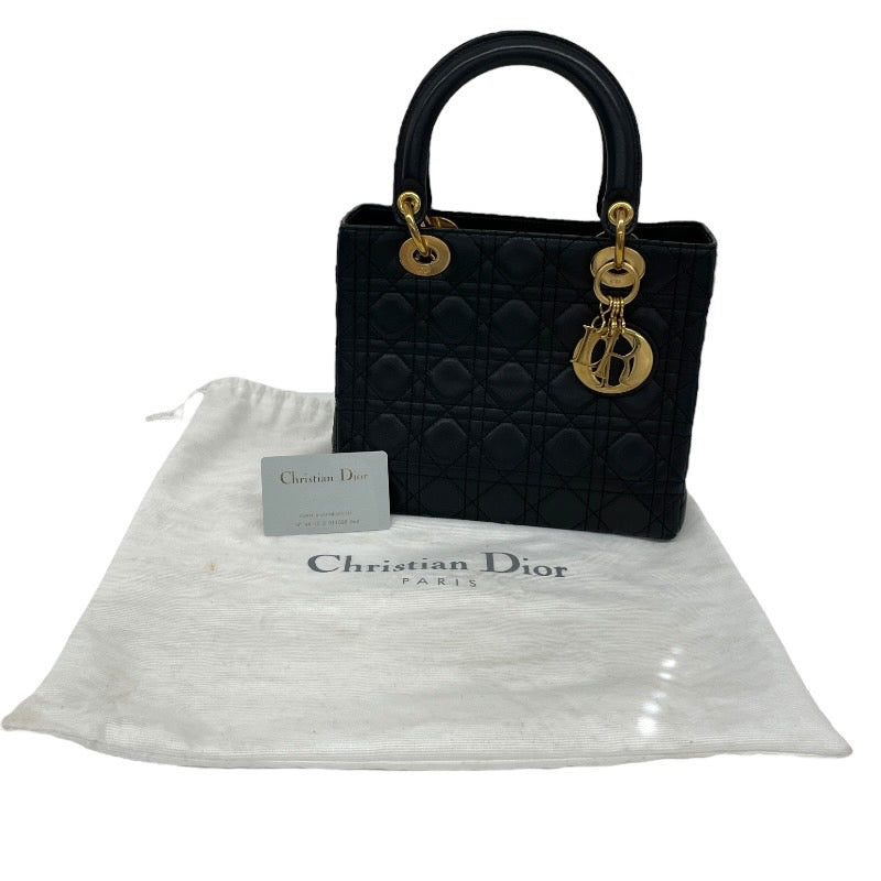 【Christian Dior】クリスチャンディオール レディディオール カナージュ ハンドバッグ レザー レディース 黒 ブラック ゴールド金具