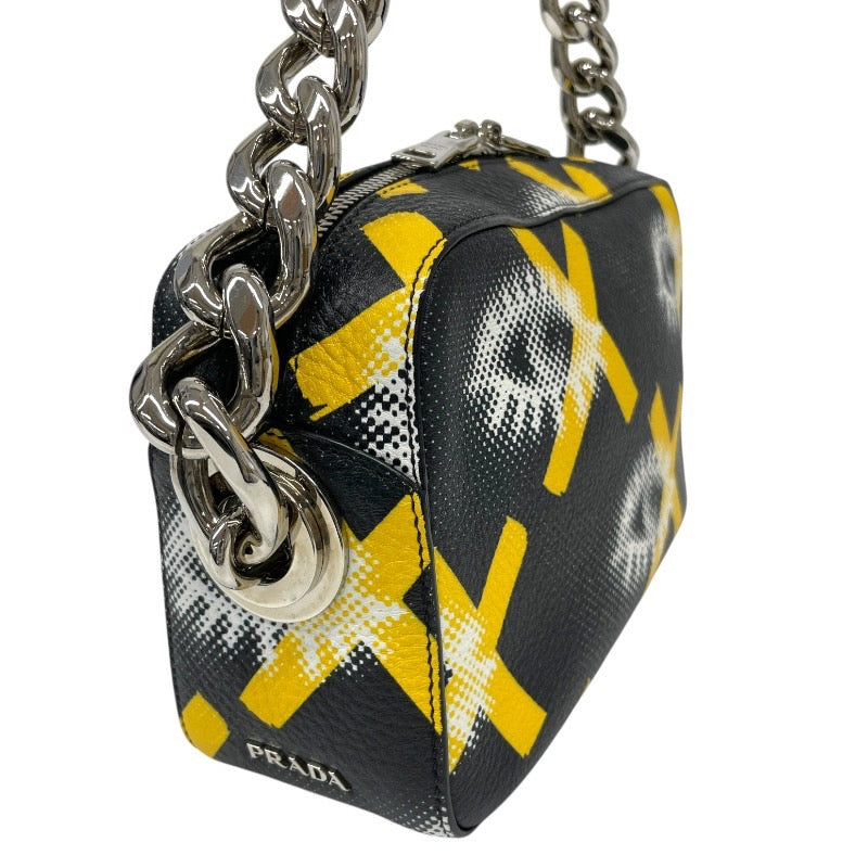 【PRADA】プラダ チェーンバッグ 1BA028 ショルダーバッグ レザー レディース ハンド 黒 ブラック 黄色 イエロー