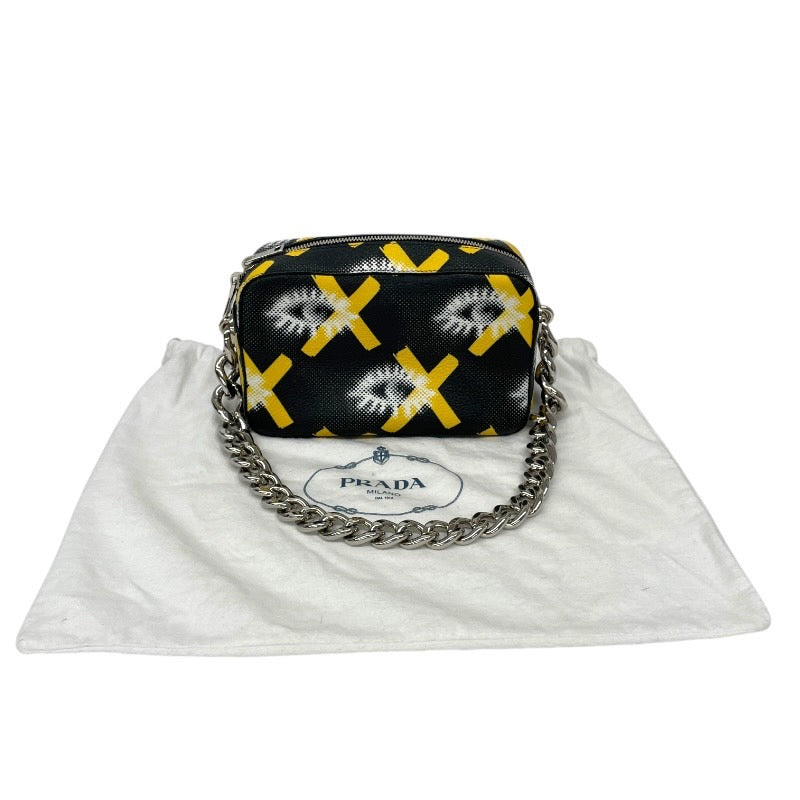 【PRADA】プラダ チェーンバッグ 1BA028 ショルダーバッグ レザー レディース ハンド 黒 ブラック 黄色 イエロー