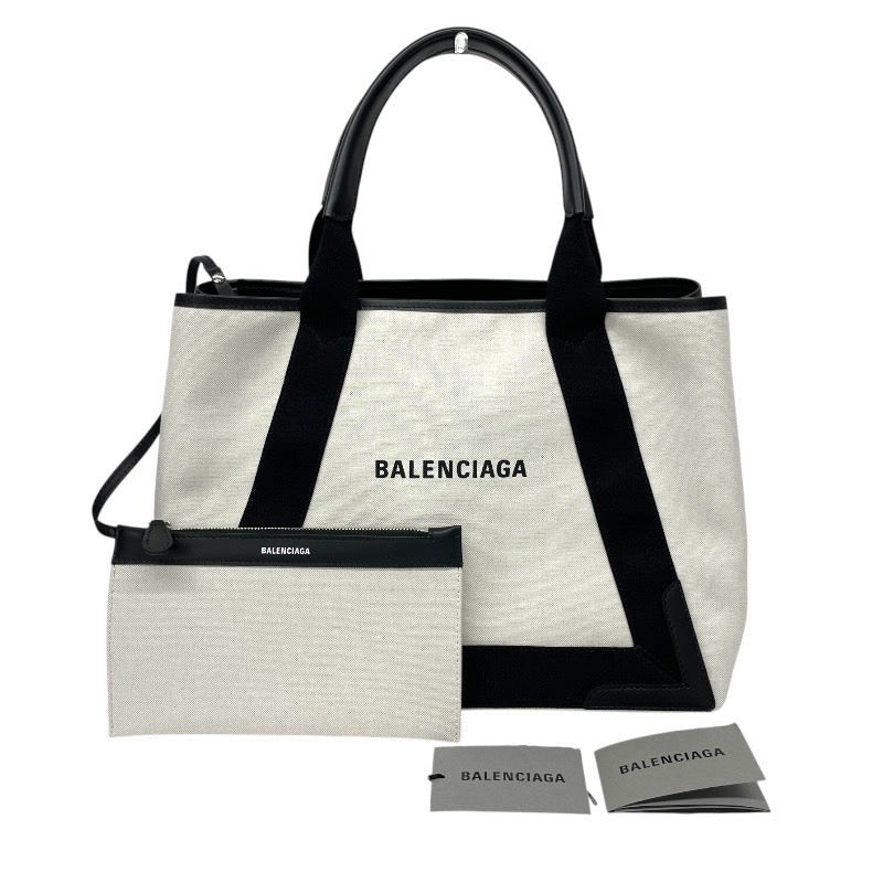 【BALENCIAGA】バレンシアガ ネイビー カバス M 581292 ハンドバッグ レザー レディース ポーチ付 トート キャンバス