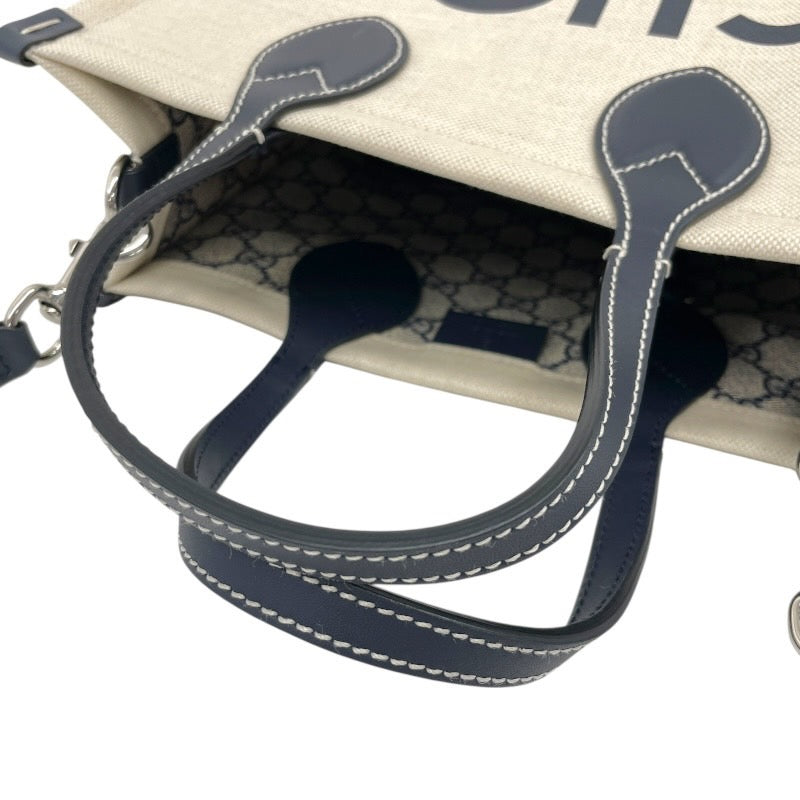 【GUCCI】グッチ プリント ミニトート 772144 ハンドバッグ キャンバス レディース 2WAY ポーチ付 ショルダー ネイビー