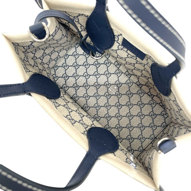 【GUCCI】グッチ プリント ミニトート 772144 ハンドバッグ キャンバス レディース 2WAY ポーチ付 ショルダー ネイビー