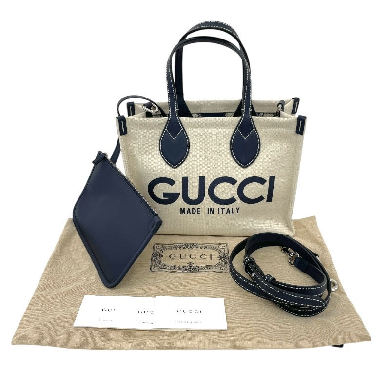 【GUCCI】グッチ プリント ミニトート 772144 ハンドバッグ キャンバス レディース 2WAY ポーチ付 ショルダー ネイビー