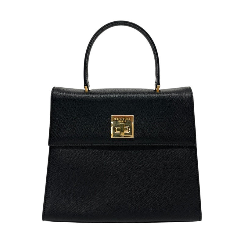 【CELINE】セリーヌ トップハンドル MC98/1 ハンドバッグ レザー レディース 黒 ブラック ターンロック金具 オールド ヴィンテージ ゴールド金具