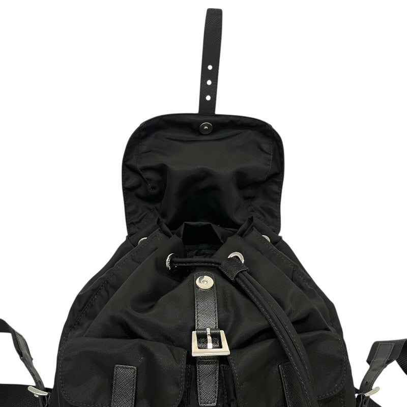【PRADA】プラダ スモール バックパック 1BZ677 リュック・デイパック ナイロン レディース 巾着 ドローストリング ミニリュック 黒 ブラック サフィアーノ