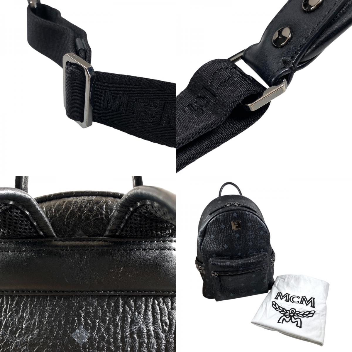 【MCM】エム・シー・エム スターク バックパック MMK6SVE37BK001 リュック・デイパック レザー ユニセックス ヴィセトス サイドスタッズ付 黒 ブラック
