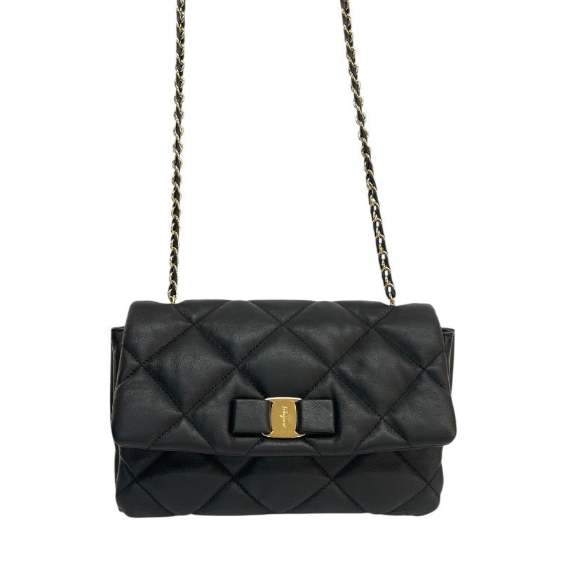 【Salvatore Ferragamo】サルヴァトーレフェラガモ ヴァラ キルティング AU-21/E767 ショルダーバッグ レザー レディース チェーンショルダー 黒 ブラック