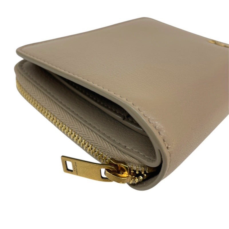 【SAINT LAURENT PARIS】サンローランパリ コンパクトジップ アラウンドウォレット 668936 二つ折り財布 レザー レディース ベージュ ラウンドファスナー