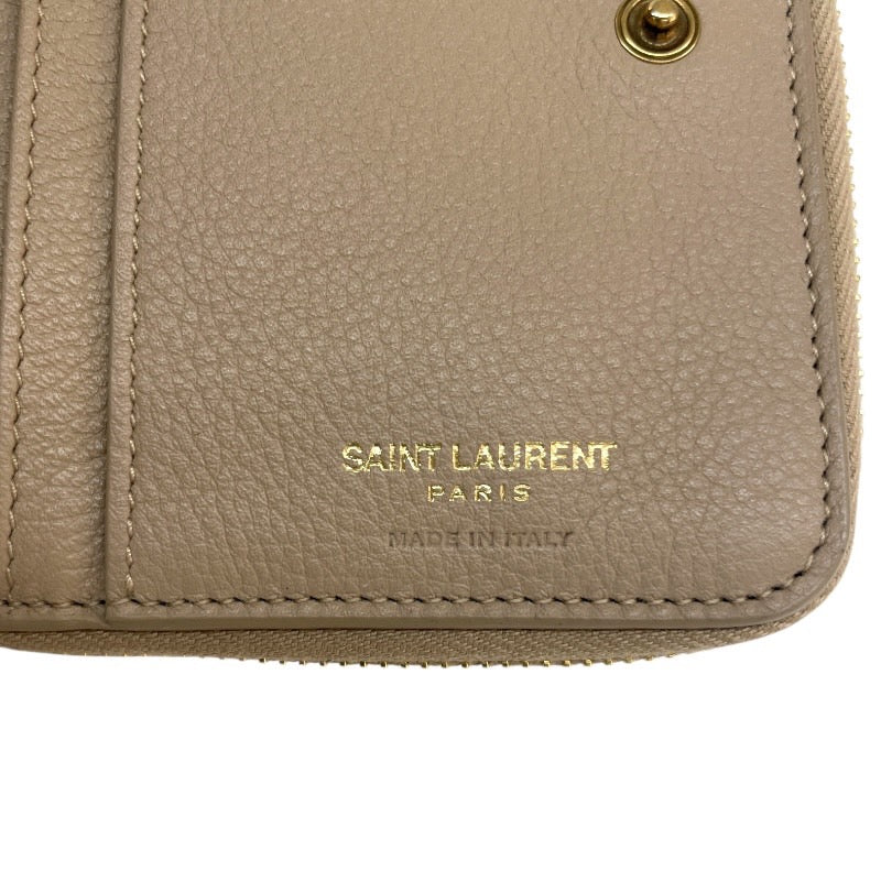 【SAINT LAURENT PARIS】サンローランパリ コンパクトジップ アラウンドウォレット 668936 二つ折り財布 レザー レディース ベージュ ラウンドファスナー