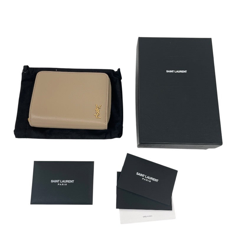 【SAINT LAURENT PARIS】サンローランパリ コンパクトジップ アラウンドウォレット 668936 二つ折り財布 レザー レディース ベージュ ラウンドファスナー