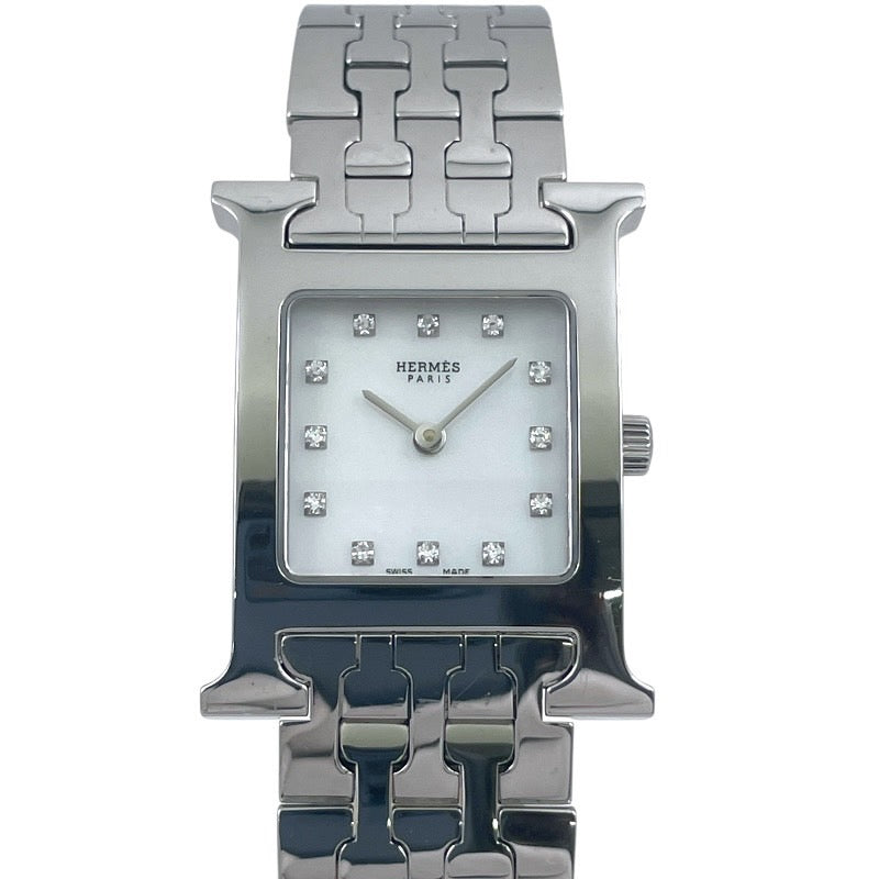 【HERMES】エルメス Hウォッチ HH1.210 腕時計 ステンレススチール レディース クォーツ シェル文字盤 12Pダイヤモンド