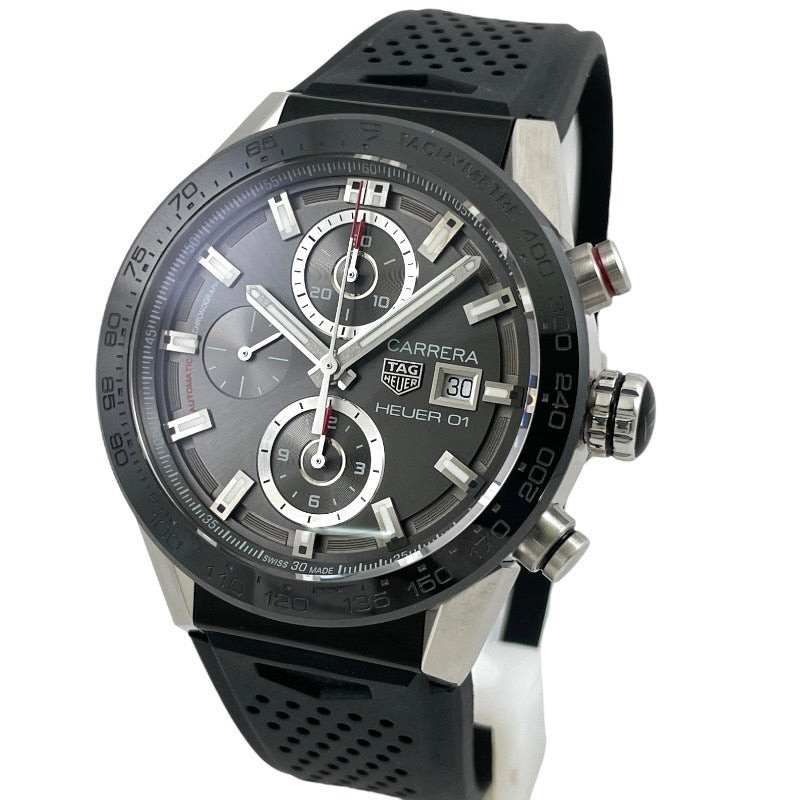 【TAG HEUER】タグホイヤー カレラ ホイヤー01 CAR201W 腕時計 SS/ラバー メンズ 自動巻き クロノグラフ