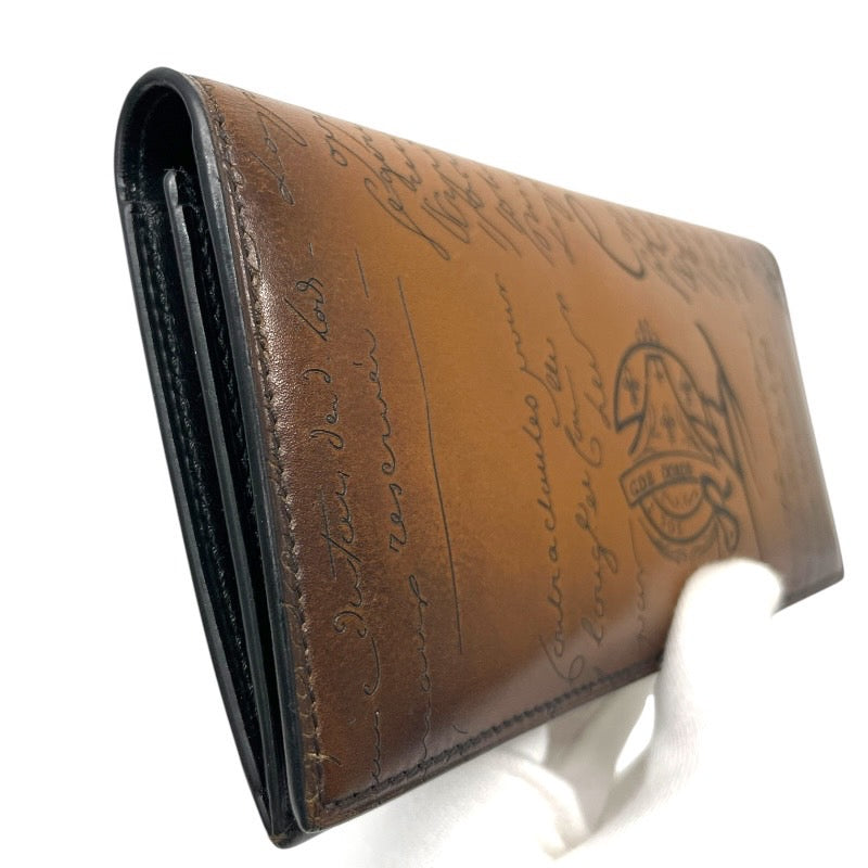 【Berluti】ベルルッティ エスパス スクリットレザー ロングウォレット ESPACE 長財布 レザー メンズ カリグラフィ 2つ折り長札入れ ブラウン